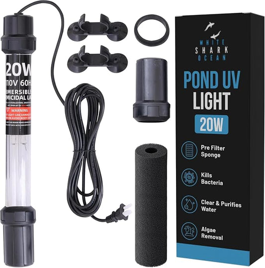 20W UV Water Clarifier with 17ft Cable for 100-1000 Gallon Aquariums, Ponds & Pools - Professional UV Light for Green Water Control in Koi Ponds, Fish Tanks, Spas & Cold Plunge