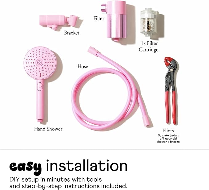 Sproos! - Handheld Showerhead with Filter Set, High Performance Filtration System for Healthier Hair and Skin, Extra Long 70 Inch Hose, 3 Customized Spray Functions, Red