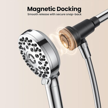 JOMOO Filtered Shower Head with Handheld, 4.5 Inch High Pressure Magnetic Showerhead with Filter, 7 Spray Modes Handheld Shower Head for Hard Water with Magnetic Docking, Chrome