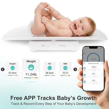 YauYik Baby Scale, Smart Accurate Digital Scale with App for Tracking Growth of Baby, Infant, Puppy,and Cat, Pet Scale Up to 330lbs, with Hold Function, 27-inch Height Measurement, 5 Units, LED Screen