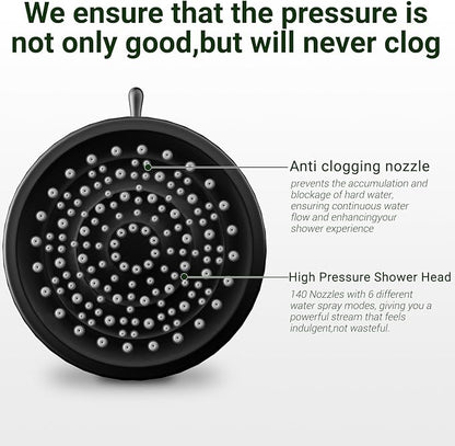 Filtered Shower head for Healthier Hair & Skin – Removes Chlorine & Heavy Metals,High Pressure 6 Mode Settings Shower Head Filter for Hard Water (Matte Balck)