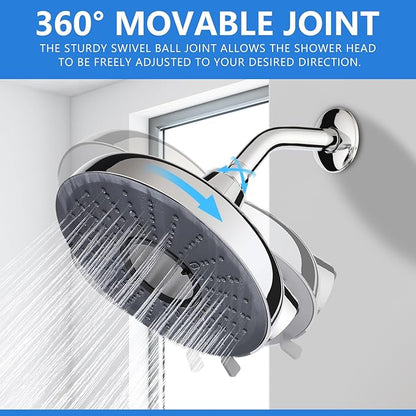 Filtered Shower Head, 8 Inch High Pressure Rainfall Showerhead and 15 Stage Shower Filter Combo for Hard Water, 360° Adjustable Swivel, 3 Spray Modes (Chrome)