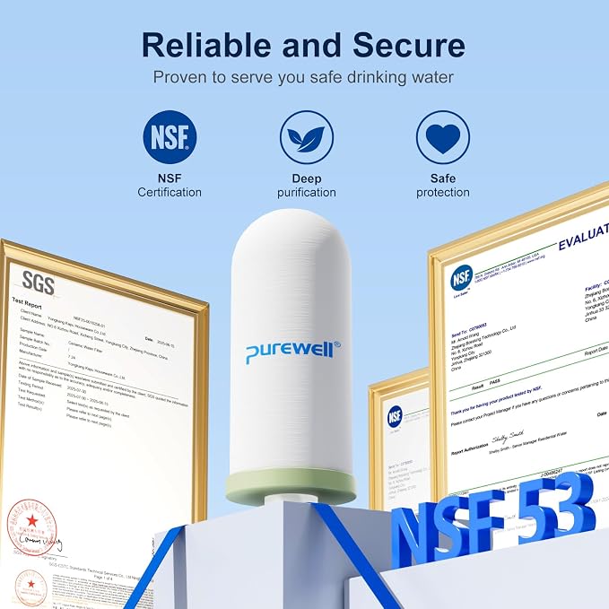 Purewell Upgraded 4-Stage Ceramic Gravity Water Filter with PFAS Reduction | NSF/ANSI 53 Certified, Lead, Chlorine & Heavy Metals, Compatible with Berlkey®, ProOne® & Gravity Water Filter System, 4 Pack