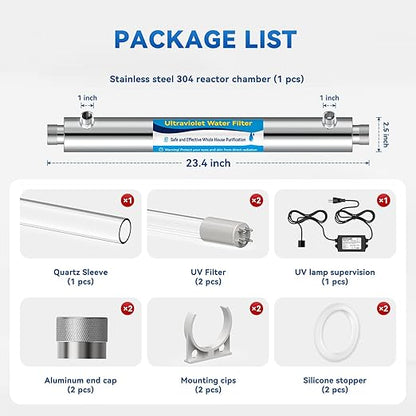 UV Water Filter Whole House, 55W 120V Water Purifier Filter System for Whole House Water Purification, 12GPM, 3/4" MNPT Inlet/Outlet for Purity, +1 Extra Bulb
