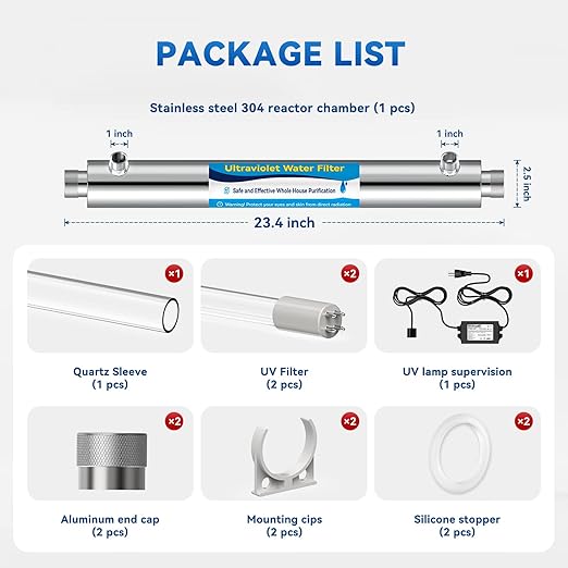 UV Water Filter Whole House, 1" MNPT, 55W Water Purifier System for Under Sink Water Filter, 120V 12GPM for Water Purity +1 Extra Bulb