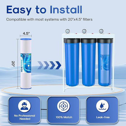 ICEPURE 20 Micron 20" x 4.5" Whole House Pleated Sediment Filter for Well Water, Remove Rust, Chlorine, Replacement Cartridge for ECP5-BB, AP810-2, HDC3001, SPC-45-1005 CP5-BB ECP1-20BB S1-20BB, 3PACK