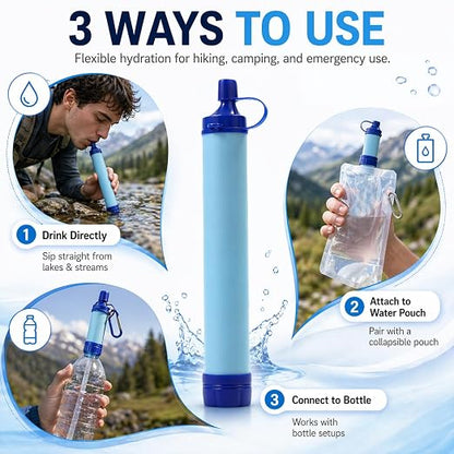 Water Filter, Survival Filtration Portable Gear, Emergency Preparedness, Supply for Drinking Hiking Camping Team Family Outing (2PCS)
