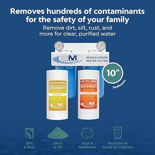 Applied Membranes Inc. 2-Stage Whole-House Water Filter System, 1-Micron and 5-Micron 4.5-Inch by 10 Fine-Sediment Filter Cartridges