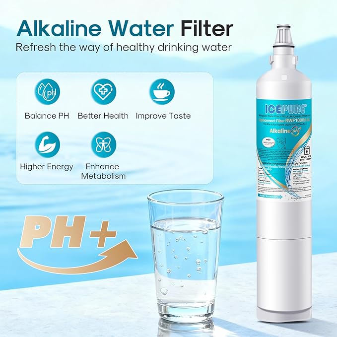 ICEPURE Alkaline 5231JA2006A Refrigerator Water Filter Replacement for LG LT600P, kenmore 9990, KENMORECLEAR 46-9990, FML-2, 5231JA2006B, WF300, R-9990, WFC2001, LSC27931ST, Enhances PH, 4Pack