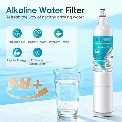 ICEPURE Alkaline 5231JA2006A Refrigerator Water Filter Replacement for LG LT600P, kenmore 9990, KENMORECLEAR 46-9990, FML-2, 5231JA2006B, WF300, R-9990, WFC2001, LSC27931ST, Enhances PH, 4Pack