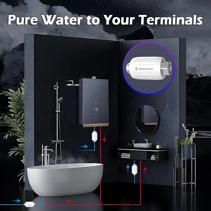 Salt Free Water Descaler, Water Heater Softener, Prevent Scale Buildup On Faucet, Shower Head, Smart Toilet & Washer, Scale Inhibitor Inline System, 3-Year Durability, 1/2" Fitting