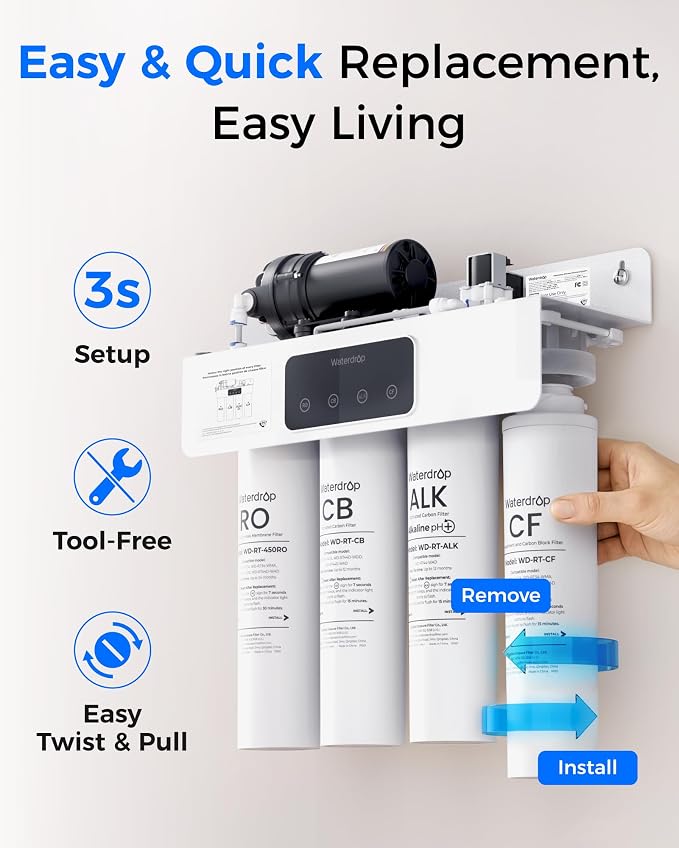 Waterdrop RT-2CFCBALKRO Filter, Replacement for T4-A Tankless RO System | Includes one 24-Month RO filter, two 6-Month CF filters, one 12-Month CB filter, and one 12-Month ALK filter