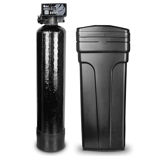 Tier1 Whole House Water Softener System 24000 Grain Capacity | Compact Space Saving Design with Ceramic Control Valve | Preloaded Resin Mineral Tank | Home Water Filtration System for 2 to 3 Bath Use