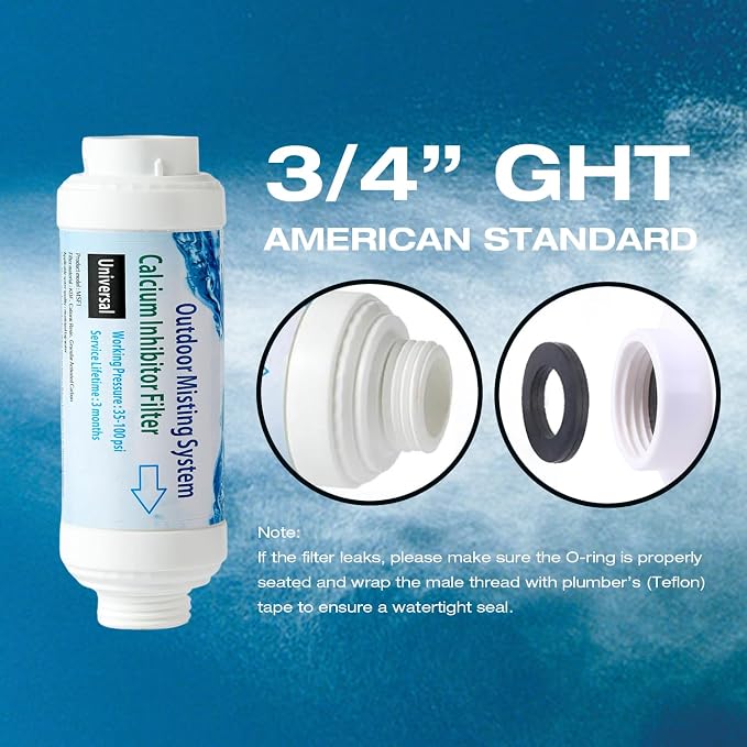 H&G lifestyles Misting System Calcium Inhibitor Filter for Mister | Misting System Inline Water Filter Effectively Reduce Hard Water Spots, Soften Water, Upgraded Formula