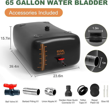 65 Gallon Water Bladder, 1000D PVC Foldable Portable Water Tank, Black Large Capacity Water Bag Container for Garden, Drought Resistance, Fire Prevention, Emergency Supply