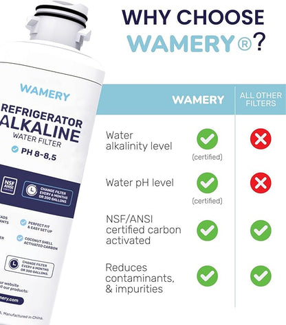 Wamery Alkaline Refrigerator Water Filter Replacement - Model DA97-17376B (HAF-QIN/EXP), 6-Month/300-Gallon, Twist-In Tool-Free Install, IAPMO to NSF/ANSI 42, Leak-Free Seal, 1 Pack