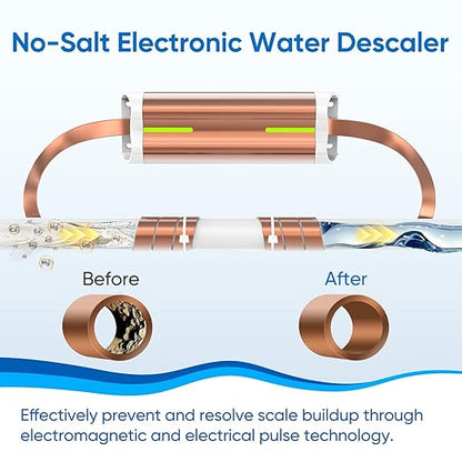 Electronic Water Descaler System for Whole House, Salt-Free Water Softener - Compatible with Most Pipes, Prevents Limescale Build-Up, Easy Install & Maintenance-Free