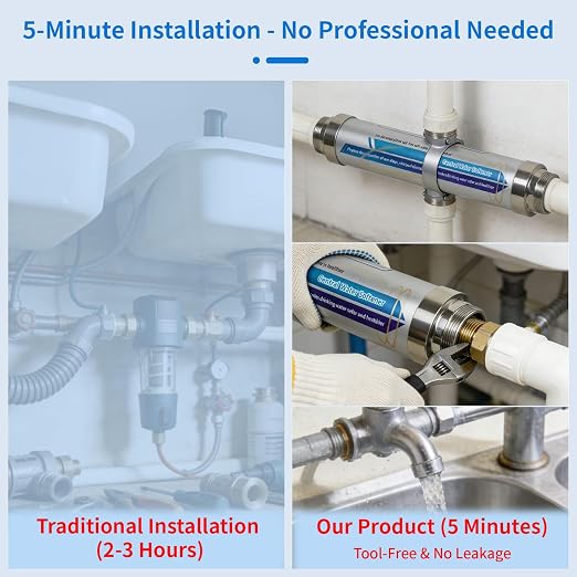 Salt-Free Whole House Water Descaler System, ¾-Inch & 1.2-Inch NPT Interfaces, 87% Descaling Rate, Prevents Limescale in Water Heaters/Pipes/Dishwashers, 10-Year Durability & Maintenance-Free
