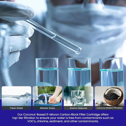 Crystal Quest 5-Micron Carbon Block Filter Cartridge - 4-5/8” x 9-3/4” - Coconut-Based Activated Carbon - Reduces Sediment and VOC’s - Sustainable Filtration