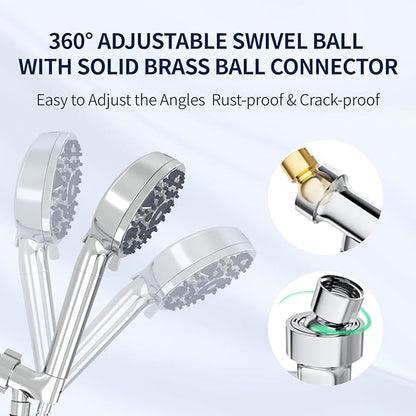 7-Setting Shower Head with Handheld, High Pressure 4.9 Inch Chrome Plated Showerhead, Filtered Shower Head for Hard Water to Remove Chlorine, Relieve Dry Itchy Skin, Healthy Soft Water Shower System