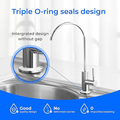Waterdrop G2FCT-Chrome Drinking Water Faucet, Reverse Osmosis Faucet, Water Filter Faucet for Kitchen Bar Sink, Single Handle, Easy to Install, Lead-Free, Stainless Steel, Polished Chrome