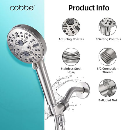 Cobbe Filtered Shower Head with Handheld - High Pressure 9 Spray Modes Showerhead with 16-Stage Water Softener for Hard Water - Purifying Detachable Hand Held Shower Head, Classic Nickel