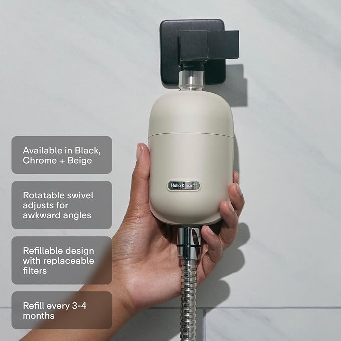Hello Klean Hard Water Shower Filter in Black | Filters Chlorine, Impurities & Heavy Metals | For Softer Skin & Hair | Easy Installation for In Line & Electric Showers
