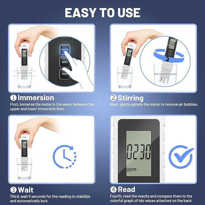 TDS Meter Digital Water Tester, 3 in 1 TDS EC & Temperature Meter(°C, °F) 0-9990 ppm Water Quality Tester Portable Water Testing Kits for Hydroponics Aquariums Spa Water RO/DI Systems