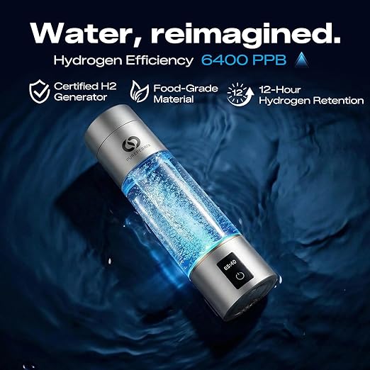 PUREPEBRIX Hydrogen Water Bottle Generator - Up to 6400 PPB, 12-Hour Hydrogen Retention, H2 Certified SPE/PEM Tech, Portable, Recovery & Thoughtful Wellness Gift (Sliver)