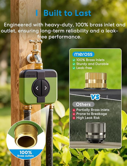 meross WiFi Water Timer for Garden Hose, 2 Zone WiFi Hose Timer with Brass Inlet and Outlet, WiFi Sprinkler Controller, Rain Delay, Smart Water Valve for Garden, Lawn & Yard, Remote & Voice Control