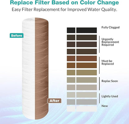 SimPure 20 x 4.5 Inch 5 Micron String Wound Sediment Water Filter Cartridge, Whole House Sediment Well Water Filter Replacement, Fits DB20P DB20P-3 (10 Pack)