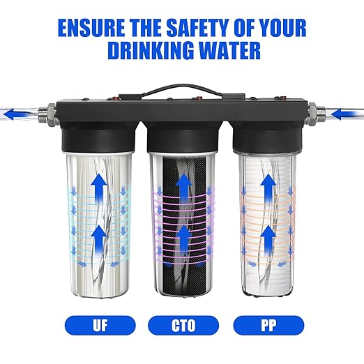RV Water Filter System, 3-Stage 0.01 Micron Ultrafiltration Water Filtration System, High Capacity, Filters Out Sediments, Chlorine, Vocs, Heavy Metals, Odors