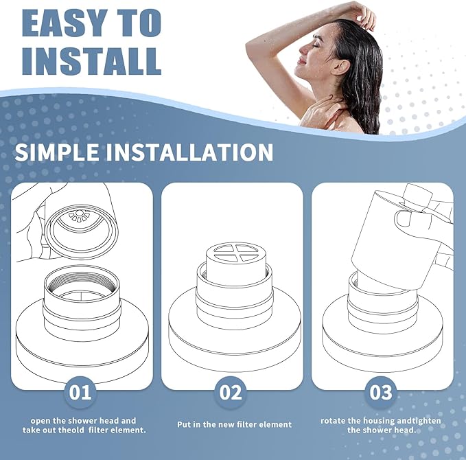 2-Pack Replacement Filter for JOLIE Shower Head, Compatible with JOLIE Shower Filter Cartridge, Reduces Chlorine, Heavy Metals & Impurities, Softens Skin & Hair