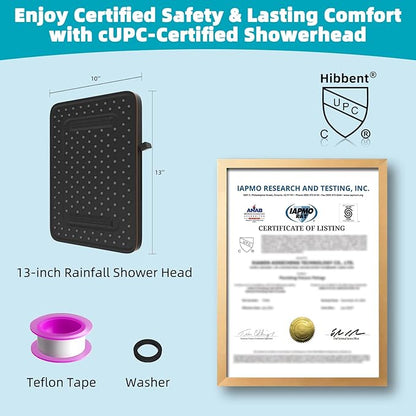 Hibbent cUPC Certified 5 Spray Modes Shower Head, 13'' High Pressure Large Rainfall Shower Head, High Flow Waterfall Bathroom Fixed Showerheads, Adjustable Swivel Ball Joint, Oil Rubbed Bronze