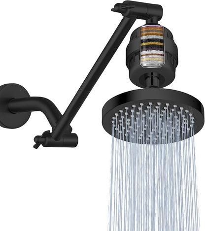 Filtered Shower Head with Extension Arm, High Pressure Rain Showerhead Filter Set for Hard Water Removes Chlorine and Harmful Substances (Matte Black)