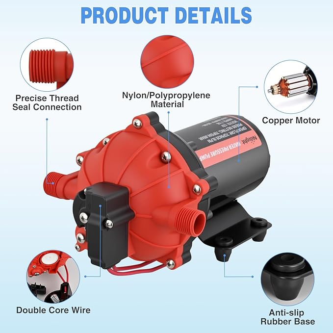 Nilight RV Water Pump 12v Camper Water Pump 7.0 GPM 70 PSI with Pressure Switch Strainer Heavy Duty Diaphragm Pump 12 Volt DC Upgrade Self-Priming Low Noice for RV Marine Yacht Caravan Camper Trailer