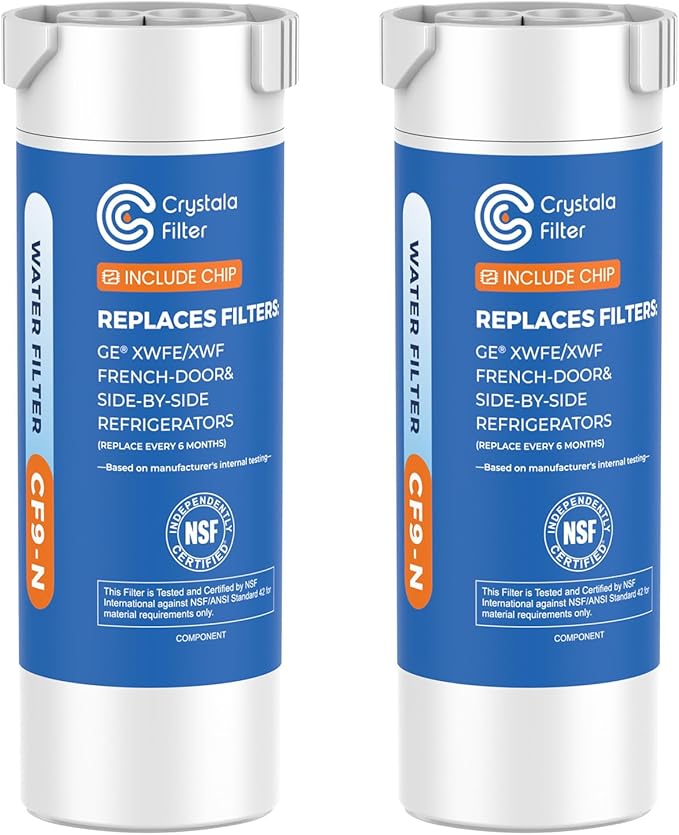 Crystala Filters Water Filter Compatible with XWFE (Built-in CHIP), Replacement for GE XWFE, XWF Refrigerator Water Filter Pack of 2