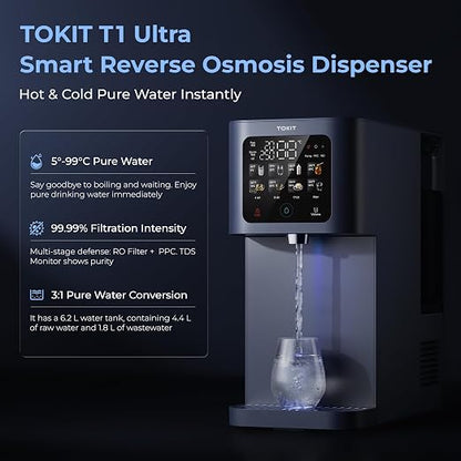 TOKIT Reverse Osmosis Water Filter Countertop T1 Ultra Cold & Hot Dual UV Water Dispenser 5℃ Cooling and Instant Heating RO Water Filtration System 8 Temp Choice, NSF/ANSI 58, No Installation for Home