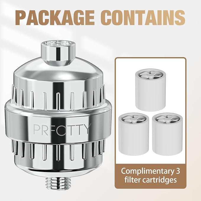 25-Stage Hard Water Shower Filter with Enhanced KDF55,High Output Filtered Shower Head with 3 Replacement Cartridges,Removes Chlorine,Fluoride & Sediment,Universal Polished Chrome Bathroom Showerhead | Built-in grease drip tray Anti-slip bottom design ...