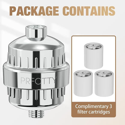 25-Stage Hard Water Shower Filter with Enhanced KDF55,High Output Filtered Shower Head with 3 Replacement Cartridges,Removes Chlorine,Fluoride & Sediment,Universal Polished Chrome Bathroom Showerhead | Built-in grease drip tray Anti-slip bottom design ...