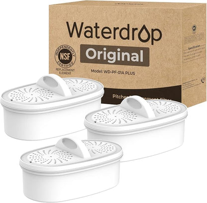 [Original] Waterdrop PF-01A Water Filter Replacement for Waterdrop Pitcher and Dispenser Filtration System, NSF Certified, Reduces Lead, PFAS, PFOA/PFOS, Last Up to 200 Gallons, 3 Pack