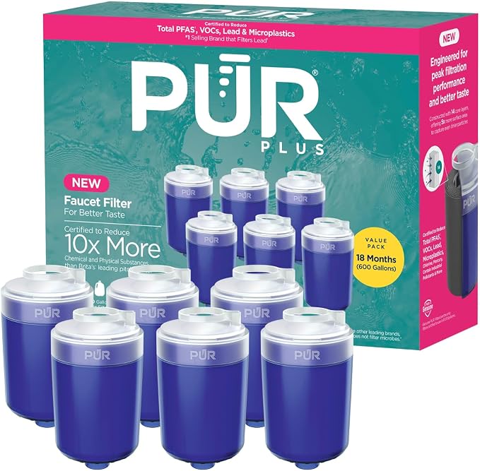 PUR Plus Mineral Core Faucet Mount Water Filter Replacement, 6 Pack for 18-Month Supply, Compatible Water Filter for Sink Faucet PUR Filtration Systems (RF-9999)