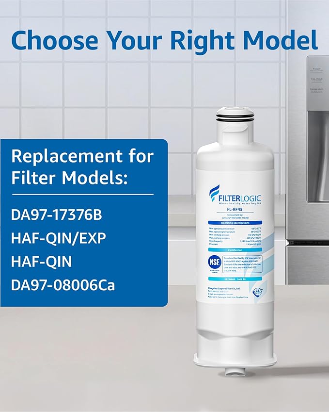 Filterlogic DA97-17376B Refrigerator Water Filte, Replacement for Samsung® HAF-QIN/EXP, DA97-08006C, RF28R7201SR, RF28R7351SG, 4 Pack