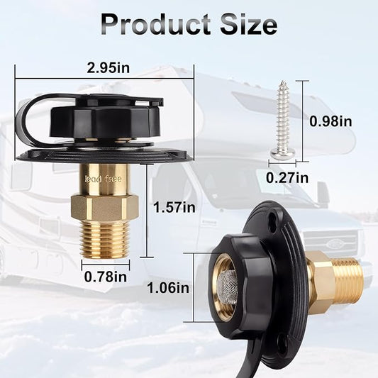 BFXM RV City Water Inlet with Check Valve – RV Water Inlet Connection, RV Water Fill Inlet with 3/4" NH Female to 1/2" NPT Male, Ideal for RV Accessories, Travel Trailers, Camping, and Boats in Black