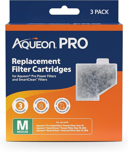 Aqueon PRO Replacement Filter Cartridges, NoDrip Design, For Freshwater and Saltwater Aquariums, Medium, 3 pack