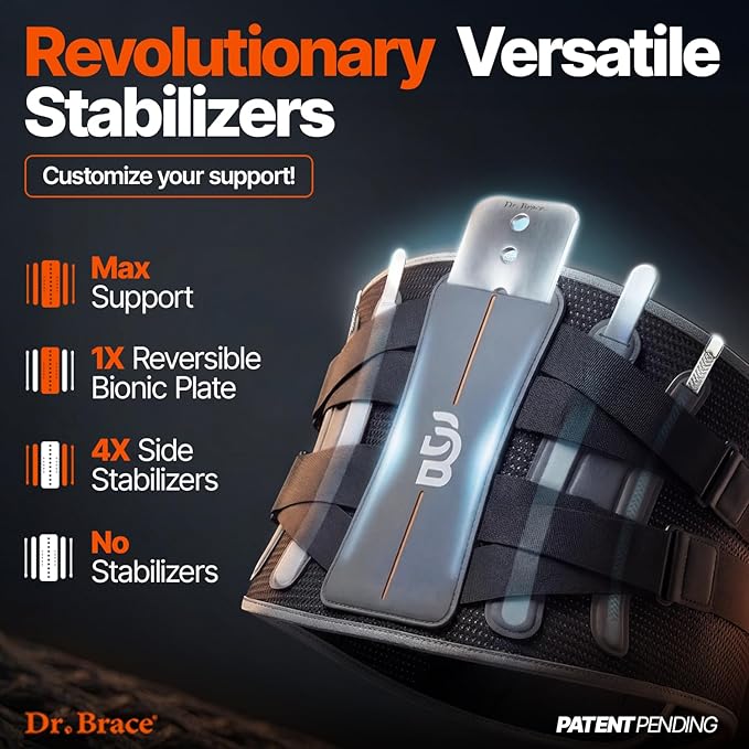 DR. BRACE® Lower Back Brace for Men & Women for Lower Back Pain Relief, Revolutionary Versatile Splints System & Removable Lumbar Pad, Adjustable & Breathable Back Support Brace (29.5-35.4″)