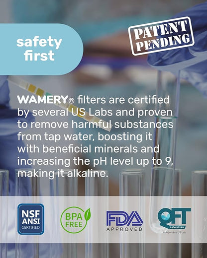 Wamery Alkaline Pitcher Water Filter Replacement - Single Filter, Improves pH & Taste, 42-Gallon Capacity, Coconut Activated Carbon with Mineral Layer, Leak-Free Fit, Easy Install, BPA-Free