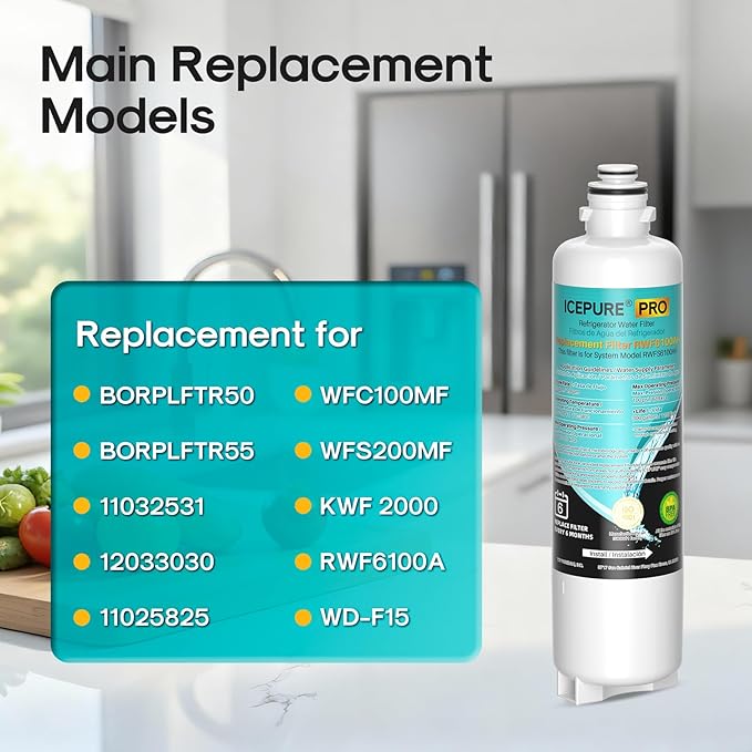 ICEPURE PRO BORPLFTR50 Refrigerator Water Filter Replacement for Bosch Ultra Clarity Pro BORPLFTR55, 11032531, 12033030, 12028325, 11025825, B36CT80SNS, B36CL80ENS, WFC100MF, WFS200MF, RA450022, 3PACK