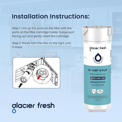 GLACIER FRESH Water Filter Compatible with XWFE (Built-in CHIP) Pack of 3 | Replacement for GE XWFE, XWF Refrigerator Water Filter NSF/ANSI 53 Certification