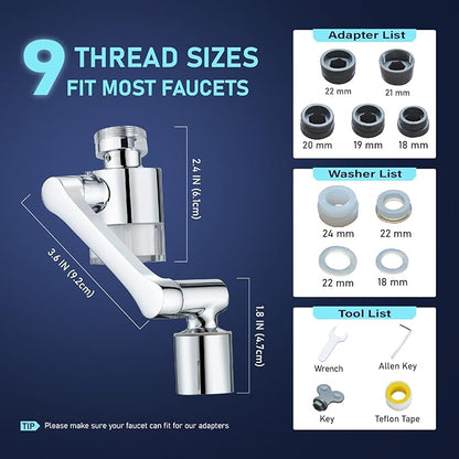 ATQ Water Filter for Sink Faucet Extender Aerator, Reduce Chlorine 1080° Rotating 2 Modes Spray Attachment for kitchen/Bathroom/Toddlers, 9pcs Filter (Aerator1080)